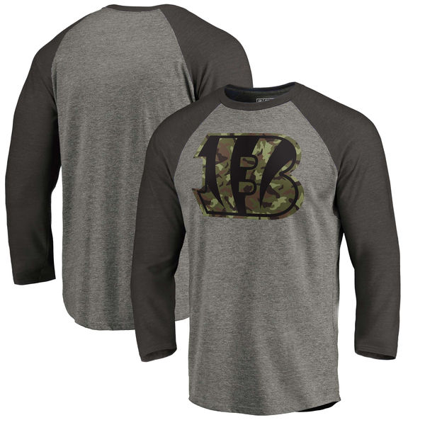 Cincinnati Bengals NFL Pro Line By Fanatics Branded Black Gray Tri Blend 34-Sleeve T-Shirt