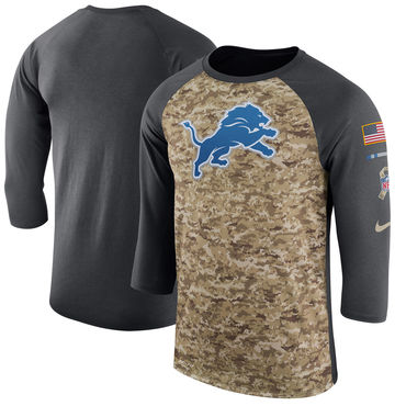 Men's Detroit Lions Nike Camo Anthracite Salute To Service Sideline Legend Performance Three-Quarter Sleeve T Shirt