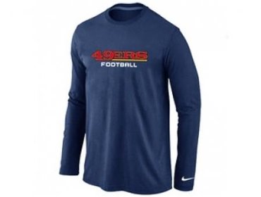 NEW San Francisco 49ers Authentic font Long Sleeve T-Shirt Black D.Blue