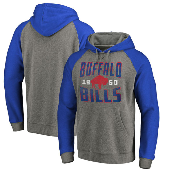 Buffalo Bills NFL Pro Line By Fanatics Branded Timeless Collection Antique Stack Tri-Blend Raglan Pullover Hoodie Ash