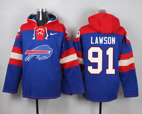 Nike Bills #91 Manny Lawson Royal Blue Player Pullover NFL Hoodie