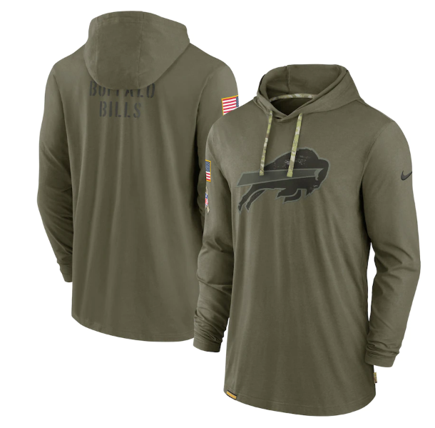 Men's Buffalo Bills 2022 Olive Salute To Service Tonal Pullover Hoodie