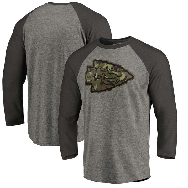Kansas City Chiefs NFL Pro Line By Fanatics Branded Black Gray Tri Blend 34-Sleeve T-Shirt