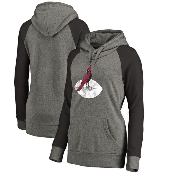 Arizona Cardinals NFL Pro Line By Fanatics Branded Women's Throwback Logo Tri-Blend Raglan Plus Size Pullover Hoodie Gray Black
