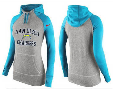Women Nike San Diego Chargers Performance Hoodie Grey & Light Blue