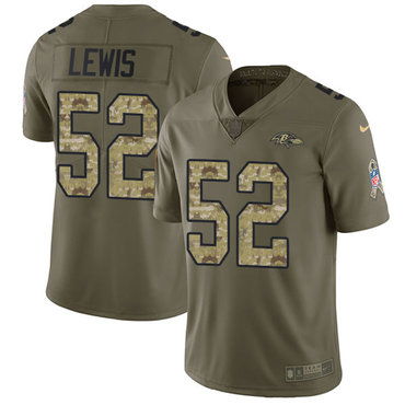 Nike Ravens #52 Ray Lewis Olive Camo Youth Stitched NFL Limited 2017 Salute to Service Jersey