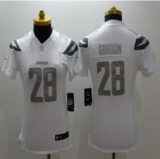 Women New Chargers #28 Melvin Gordon White Stitched NFL Limited Platinum Jersey