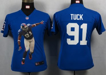 Womens NEW NFL New York Giants 91 Tuck Blue Portrait Fashion Game Jerseys