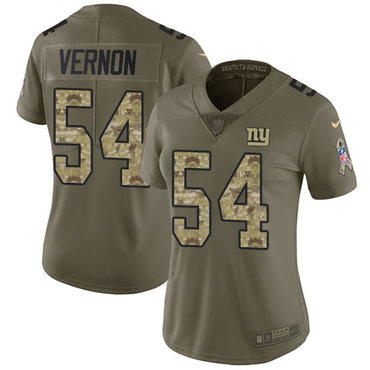 Nike Giants #54 Olivier Vernon Olive Camo Women's Stitched NFL Limited 2017 Salute to Service Jersey