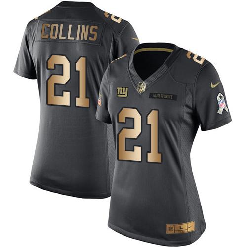 Nike Giants #21 Landon Collins Black Women's Stitched NFL Limited Gold Salute to Service Jersey