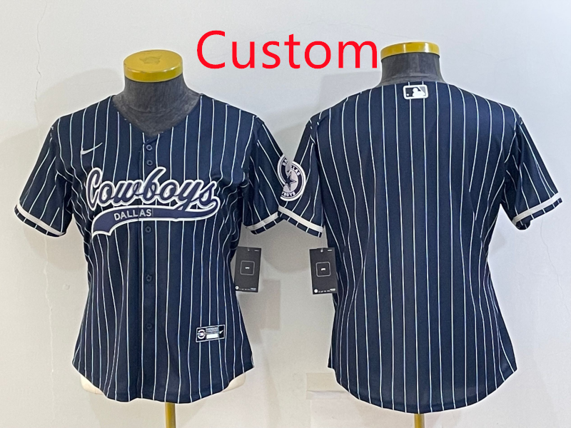 Custom Women's Dallas Cowboys Blank Navy With Patch Cool Base Stitched Baseball Jersey(Run Small)