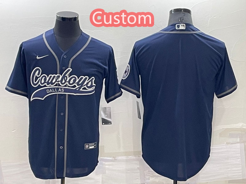 Custom Men's Dallas Cowboys Navy Cool Base Stitched Baseball Jersey