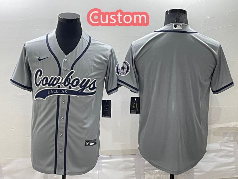 Custom Men's Dallas Cowboys Grey Cool Base Stitched Baseball Jersey
