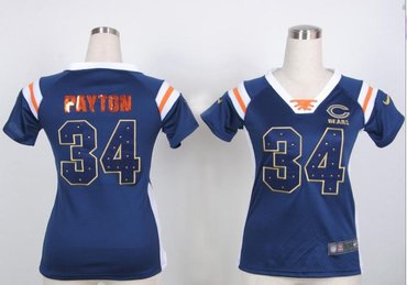 Chicago Bears 34 walter payton Womens Draft Him Shimmer V-Neck T-Shirt - Navy Blue