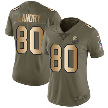 Nike Browns #80 Jarvis Landry Olive Gold Women's Stitched NFL Limited 2017 Salute to Service Jersey