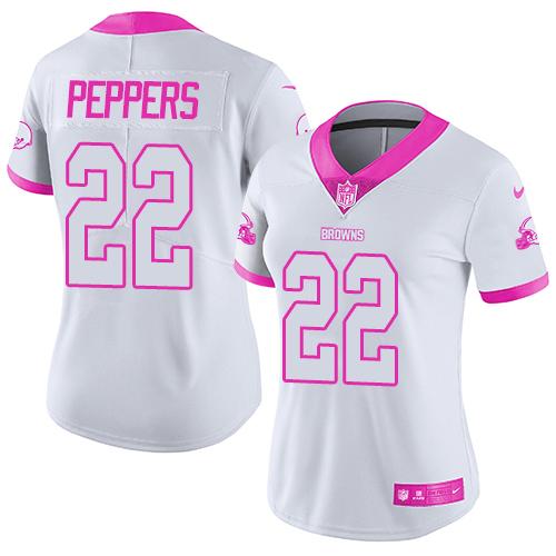 Nike Browns #22 Jabrill Peppers White Pink Women's Stitched NFL Limited Rush Fashion Jersey