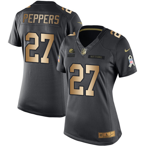Nike Browns #27 Jabrill Peppers Black Women's Stitched NFL Limited Gold Salute to Service Jersey