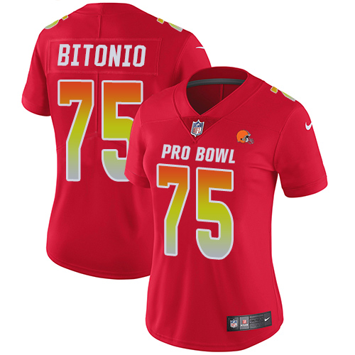 Browns #75 Joel Bitonio Red Women's Stitched Football Limited AFC 2019 Pro Bowl Jersey