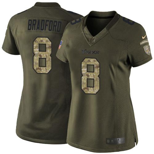 Nike Vikings #8 Sam Bradford Green Women's Stitched NFL Limited Salute to Service Jersey