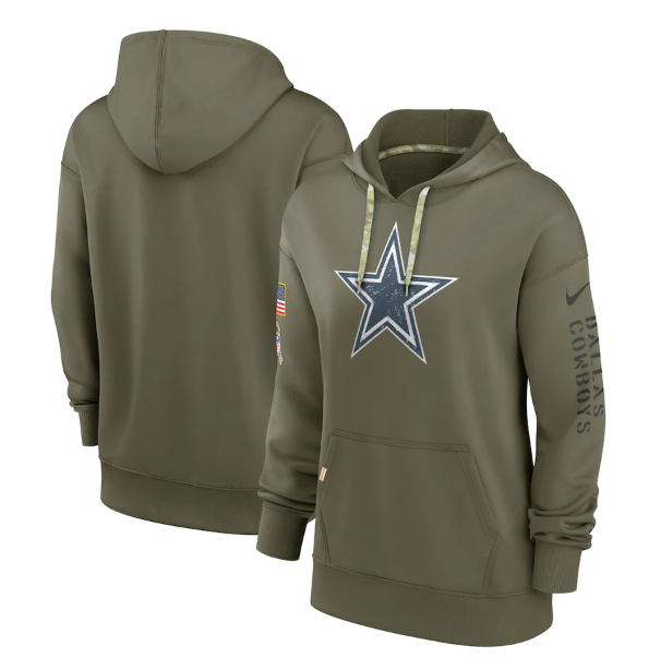 Women's Dallas Cowboys 2022 Olive Salute To Service Therma Performance Pullover Hoodie(Run Small)