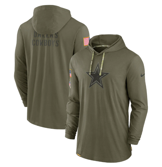 Men's Dallas Cowboys 2022 Olive Salute To Service Tonal Pullover Hoodie