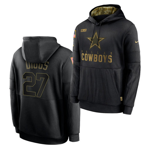 Men's Dallas Cowboys #27 Trevon Diggs 2020 Salute To Service Black Sideline Performance Pullover Hoodie