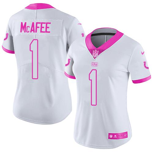 Nike Colts #1 Pat McAfee White Pink Women's Stitched NFL Limited Rush Fashion Jersey