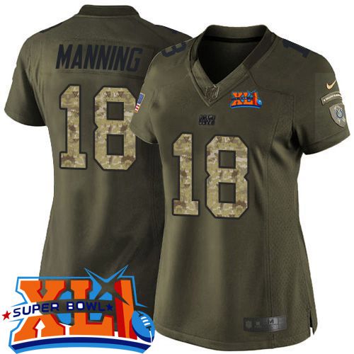 Women's Nike Colts #18 Peyton Manning Green Super Bowl XLI Stitched NFL Limited Salute to Service Jersey