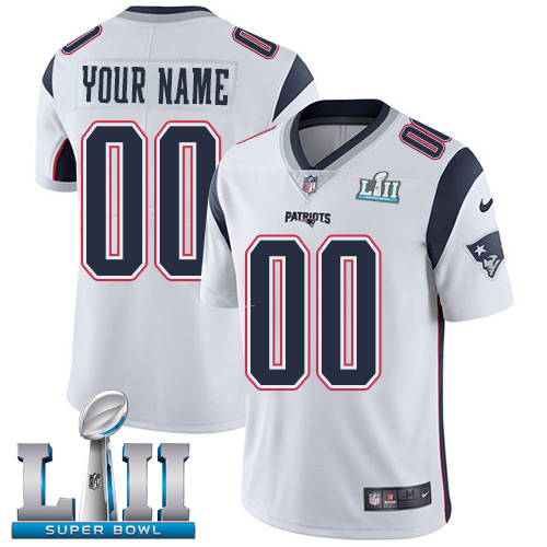 Nike NFL New England Patriots Vapor Untouchable Customized Super Bowl LII Limited White Road Men's Jersey