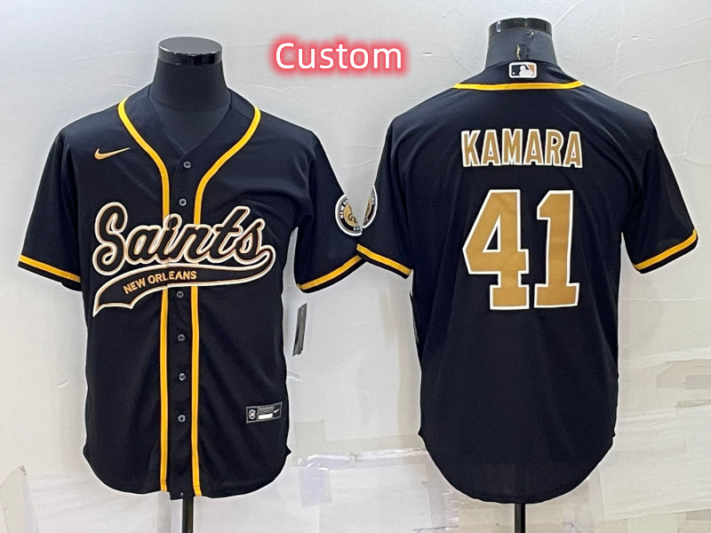 Custom Men's New Orleans Saints Black Cool Base Stitched Baseball Jersey