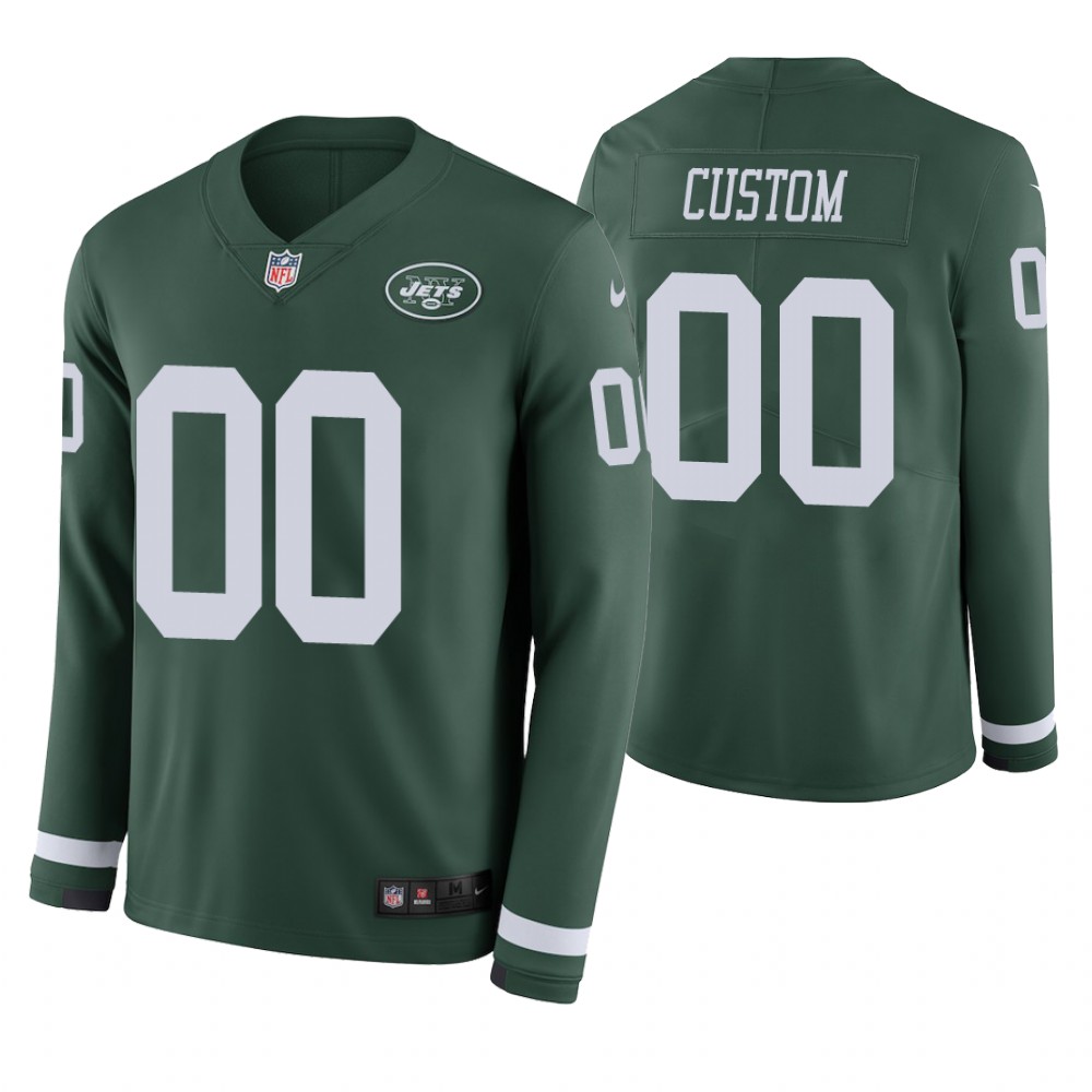 New York Jets Custom Green Therma Long Sleeve Jersey