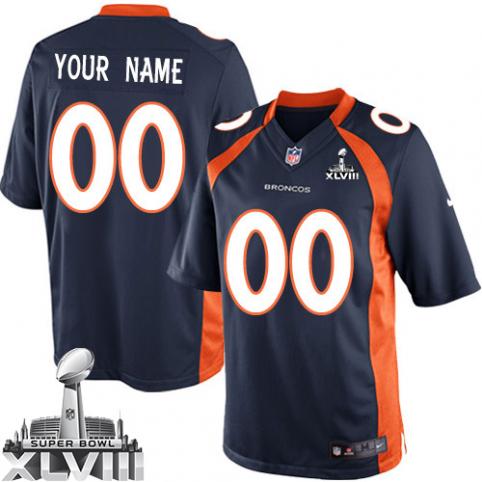New Denver Broncos Super Bowl XLVIII Youth's Game NFL Alternate Navy Blue Customized Jersey