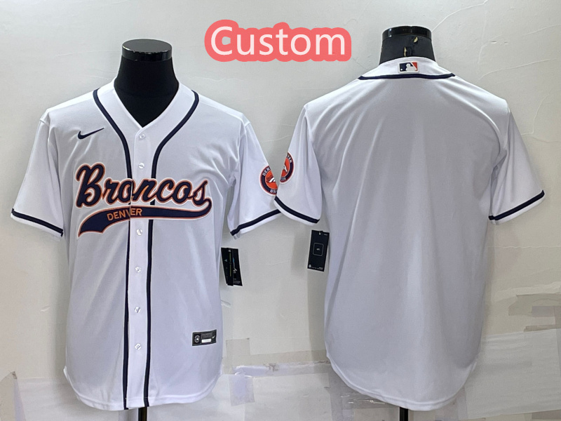 Custom Men's Denver Broncos White Cool Base Stitched Baseball Jersey