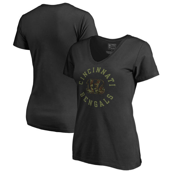 Cincinnati Bengals NFL Pro Line By Fanatics Branded Women's Camo Collection Liberty Plus Size V Neck T-Shirt Black