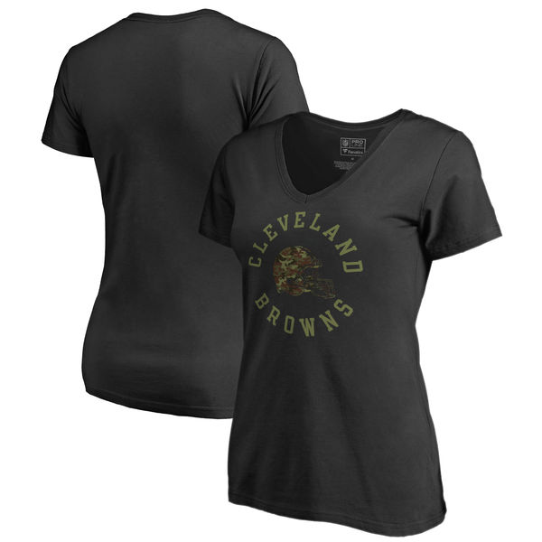 Cleveland Browns NFL Pro Line By Fanatics Branded Women's Camo Collection Liberty Plus Size V Neck T-Shirt Black