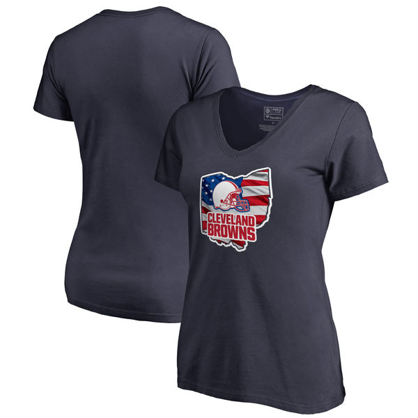 Cleveland Browns Navy Women's NFL Pro Line By Fanatics Branded Banner State T-Shirt
