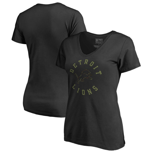 Detroit Lions NFL Pro Line By Fanatics Branded Women's Camo Collection Liberty Plus Size V Neck T-Shirt Black