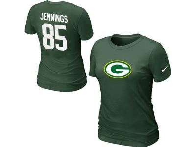 Women NEW Green Bay Packers #85 JENNNGS Name & Number T-Shirt green