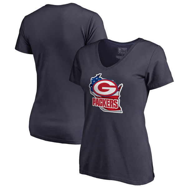 Green Bay Packers Navy Women's NFL Pro Line By Fanatics Branded Banner State T-Shirt
