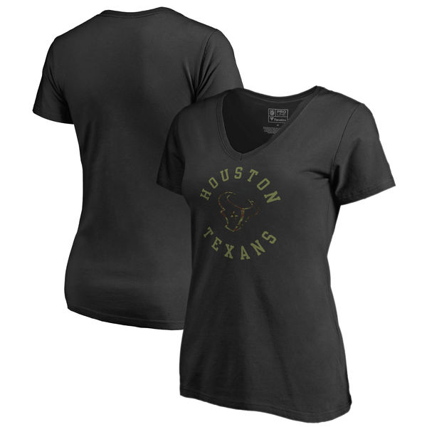 Houston Texans NFL Pro Line By Fanatics Branded Women's Camo Collection Liberty Plus Size V Neck T-Shirt Black