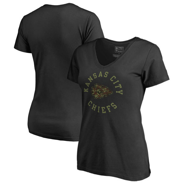 Kansas City Chiefs NFL Pro Line By Fanatics Branded Women's Camo Collection Liberty Plus Size V Neck T-Shirt Black