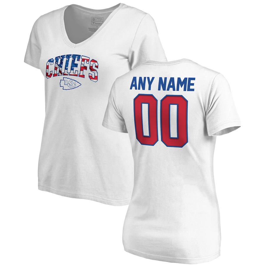 Kansas City Chiefs NFL Pro Line By Fanatics Branded Women's Any Name & Number Banner Wave V Neck T-Shirt White
