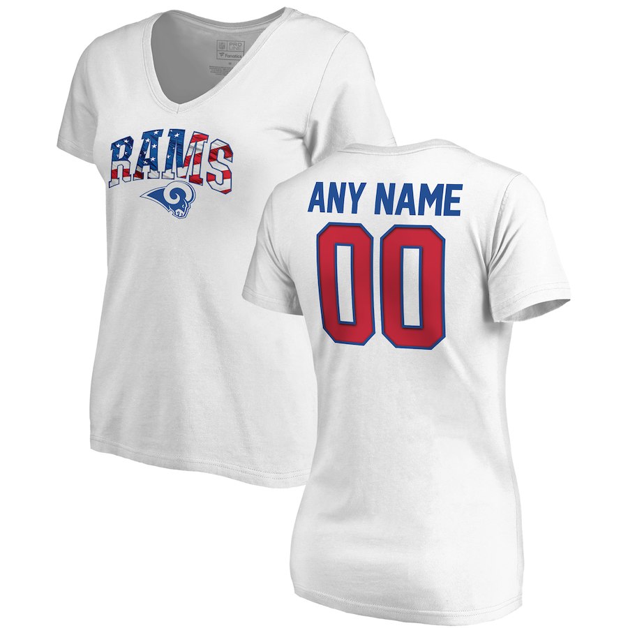 Los Angeles Rams NFL Pro Line By Fanatics Branded Women's Any Name & Number Banner Wave V Neck T-Shirt White