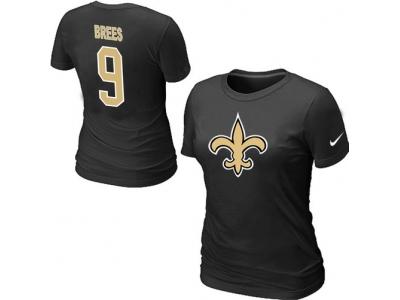 Women NEW New Orleans Saints #9 Drew Brees Name & Number T-Shirt black