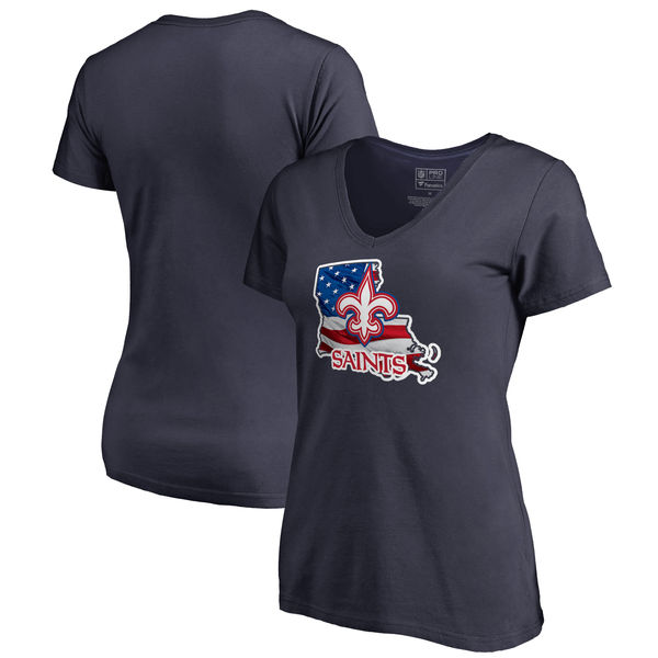 New Orleans Saints Navy Women's NFL Pro Line By Fanatics Branded Banner State T-Shirt