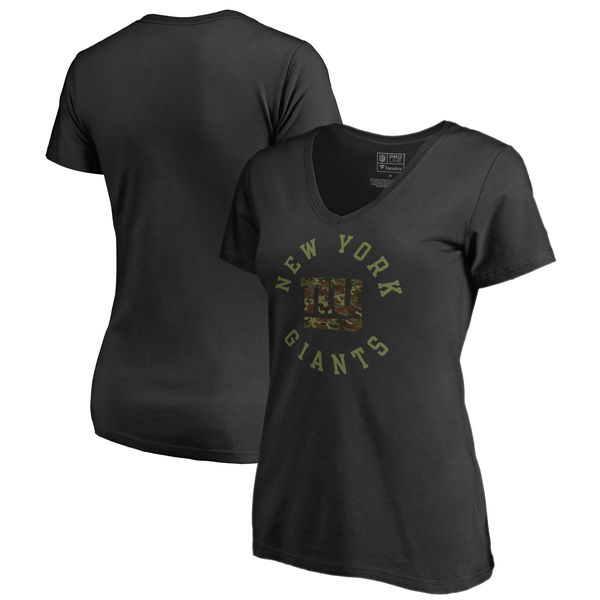 New York Giants NFL Pro Line By Fanatics Branded Women's Camo Collection Liberty Plus Size V Neck T-Shirt Black