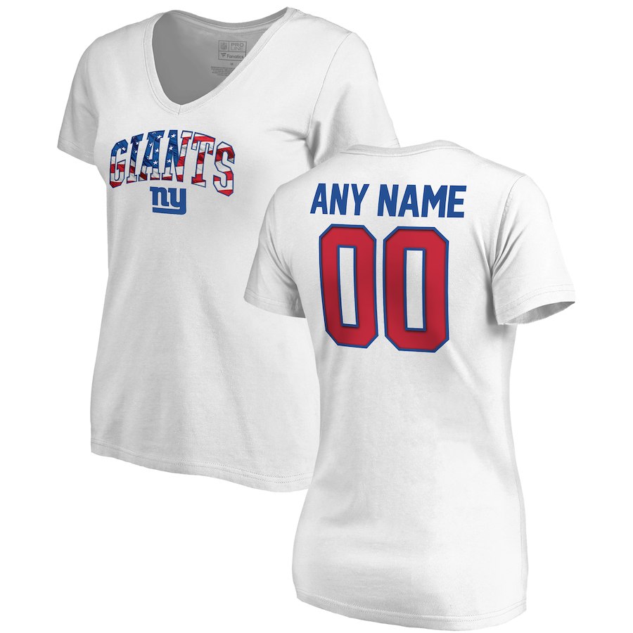 New York Giants NFL Pro Line By Fanatics Branded Women's Any Name & Number Banner Wave V Neck T-Shirt White