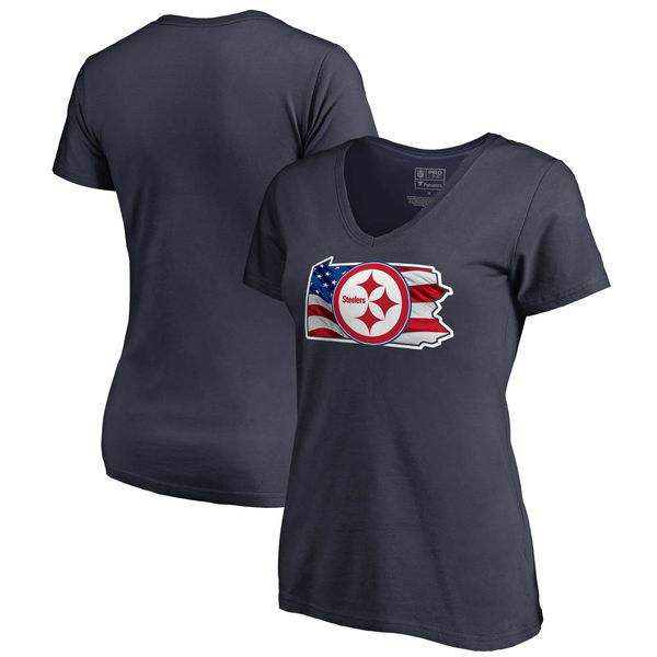 Pittsburgh Steelers Navy Women's NFL Pro Line By Fanatics Branded Banner State T-Shirt