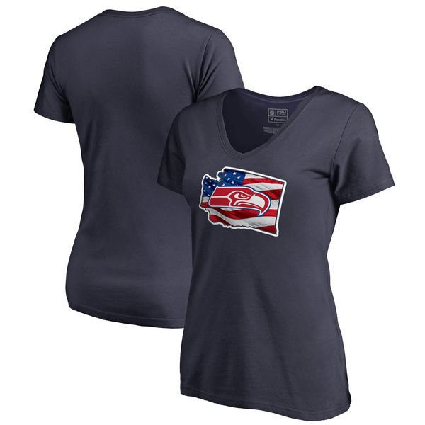 Seattle Seahawks Navy Women's NFL Pro Line By Fanatics Branded Banner State T-Shirt