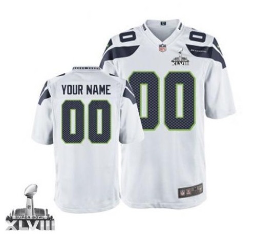 2014 Seattle Seahawks Youth Customized White Jersey Super Bowl XLVIII Jersey